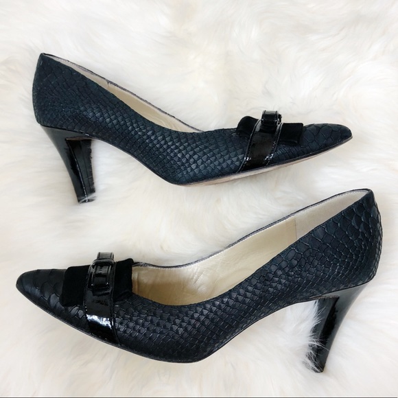 Peter Kaiser Black Snake Skin Suede Bow Heels 9.5 - Picture 2 of 8